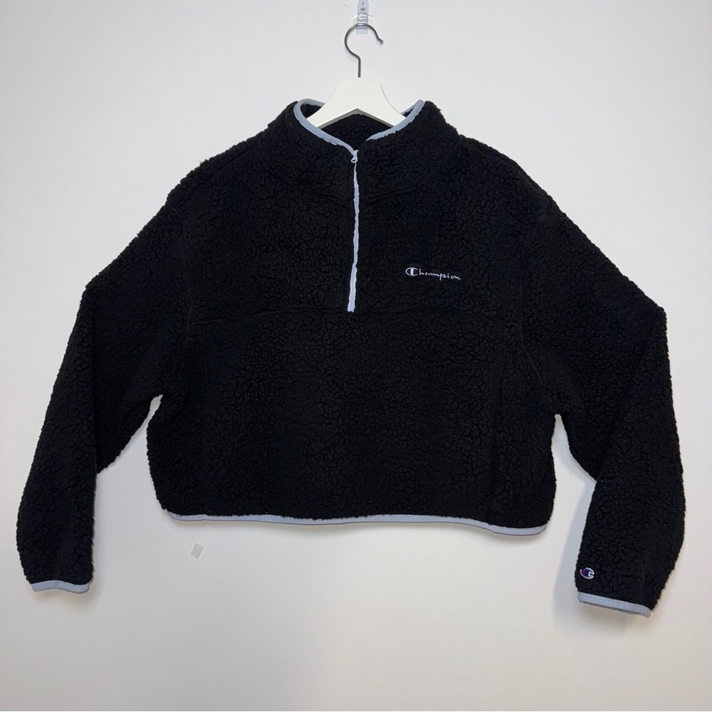 Champion Women’s Black Sherpa Fleece‎ Quarter Zip Pullover Sweater Size XL - Picture 3 of 10